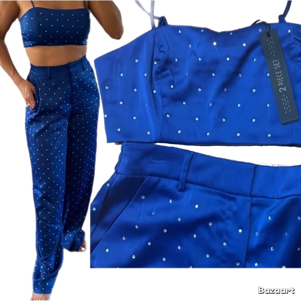 House of Harlow 1960 Royal Blue Embellished Two-Piece Set